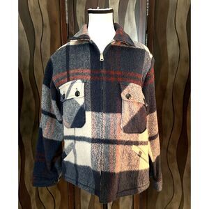 Vintage Mackinaw Woolens plaid zip up jacket. Size 14.